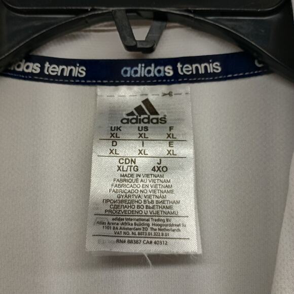 Adidas Men’s XL Polo White Blue Stripe Tennis Pickle Ball  Shirt - Picture 5 of 6
